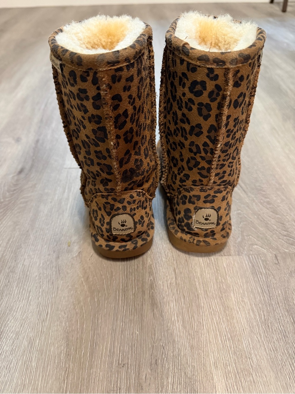 BearPaw Women’s Leopard-Print Shearling Boots - Tan & Black